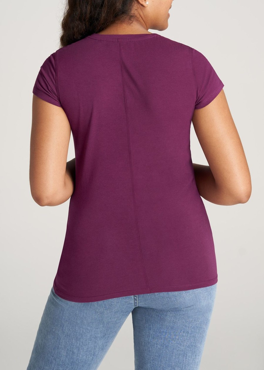 Women American Tall Tees, Tanks + Bodysuits | Women'S Slim-Fit Crewneck Cap Sleeve Tall Tee In Plum