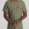 Men American Tall Button Shirts | Lj&S Two-Pocket Camp Shirt For Tall Men In Surplus Green