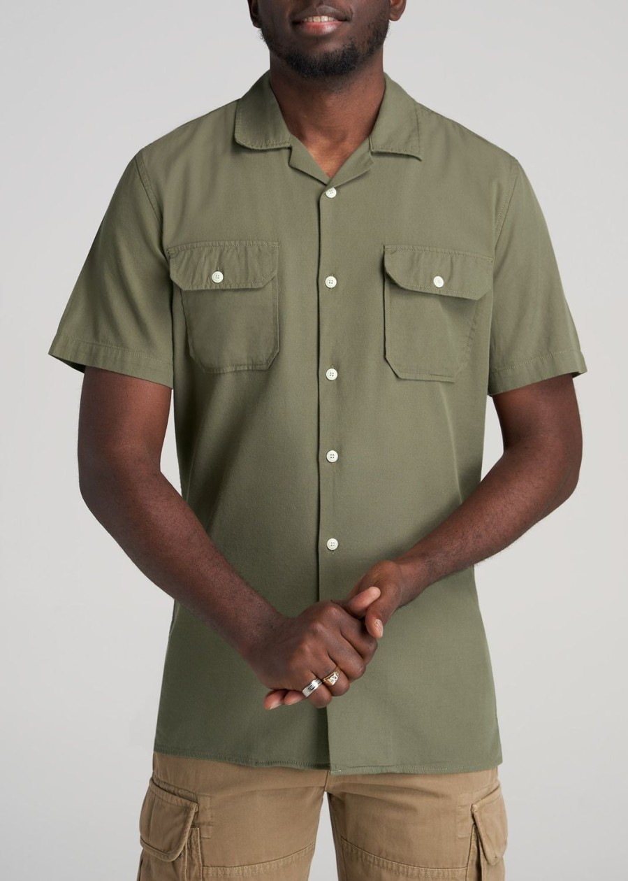 Men American Tall Button Shirts | Lj&S Two-Pocket Camp Shirt For Tall Men In Surplus Green