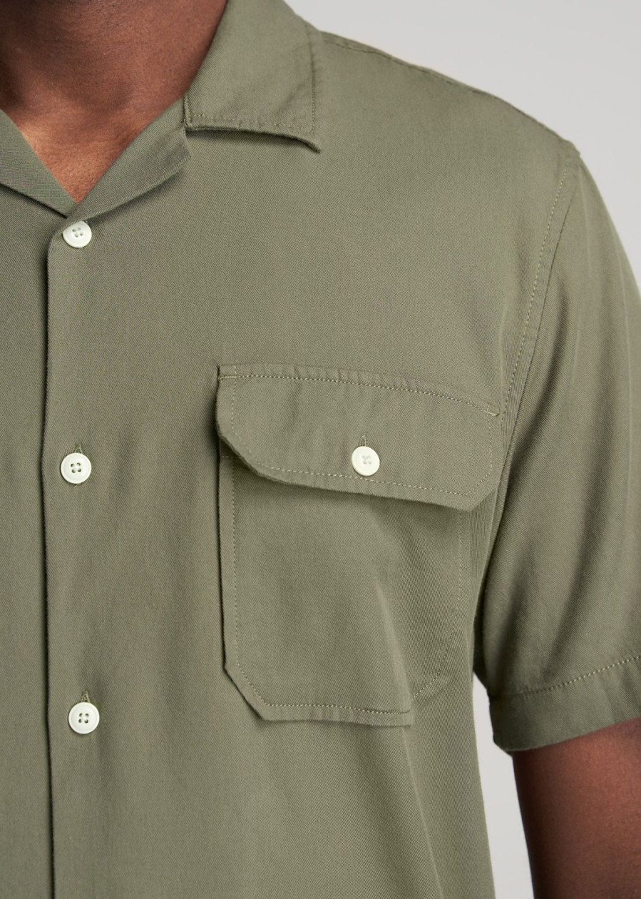 Men American Tall Button Shirts | Lj&S Two-Pocket Camp Shirt For Tall Men In Surplus Green