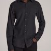 Men American Tall Button Shirts | Nelson Flannel Shirt For Tall Men In Charcoal Mix