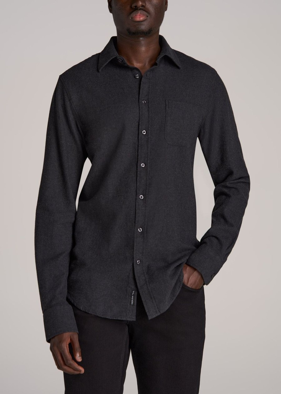 Men American Tall Button Shirts | Nelson Flannel Shirt For Tall Men In Charcoal Mix