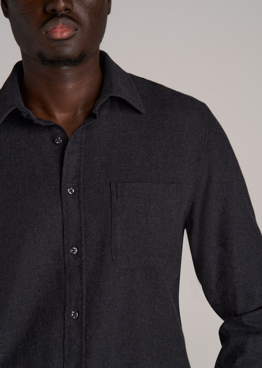 Men American Tall Button Shirts | Nelson Flannel Shirt For Tall Men In Charcoal Mix