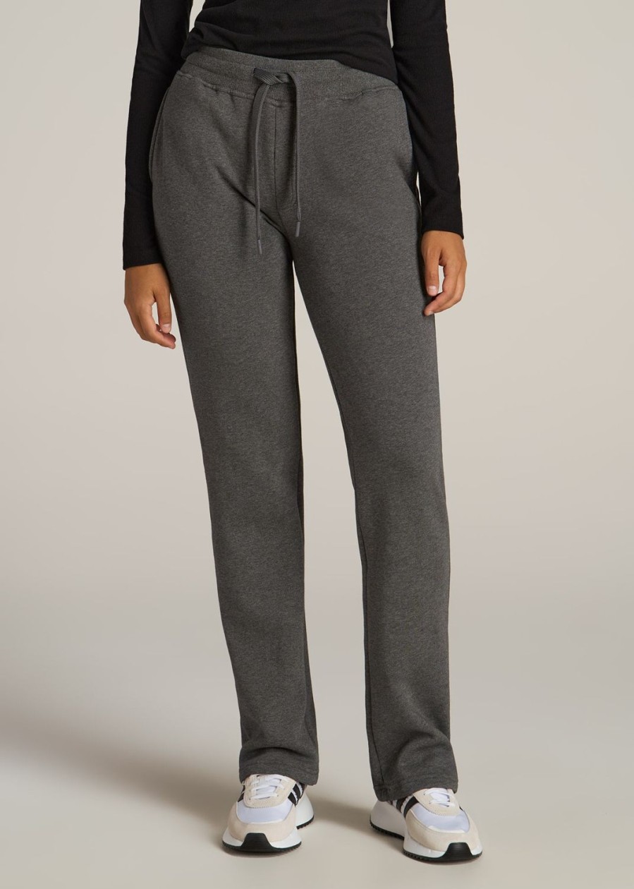 Women American Tall Athletic Pants | Wearever Fleece Open-Bottom Sweatpants For Tall Women In Charcoal Mix