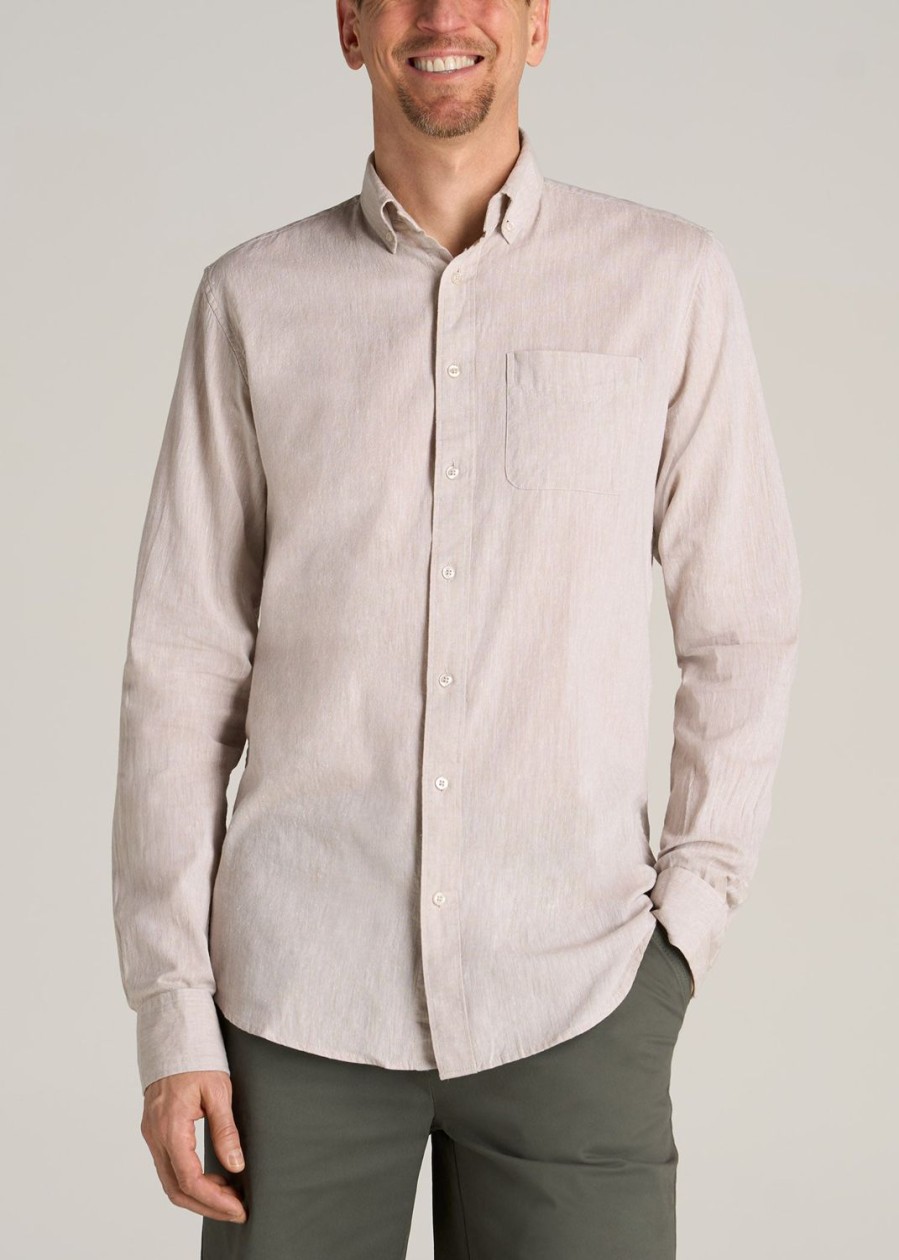 Men American Tall Button Shirts | Linen Long Sleeve Shirt For Tall Men In Natural