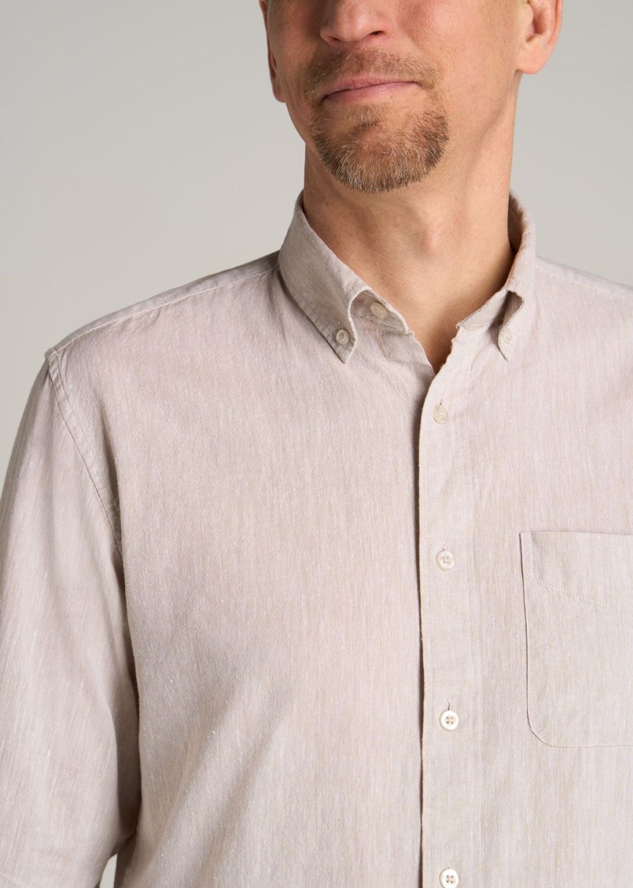 Men American Tall Button Shirts | Linen Long Sleeve Shirt For Tall Men In Natural