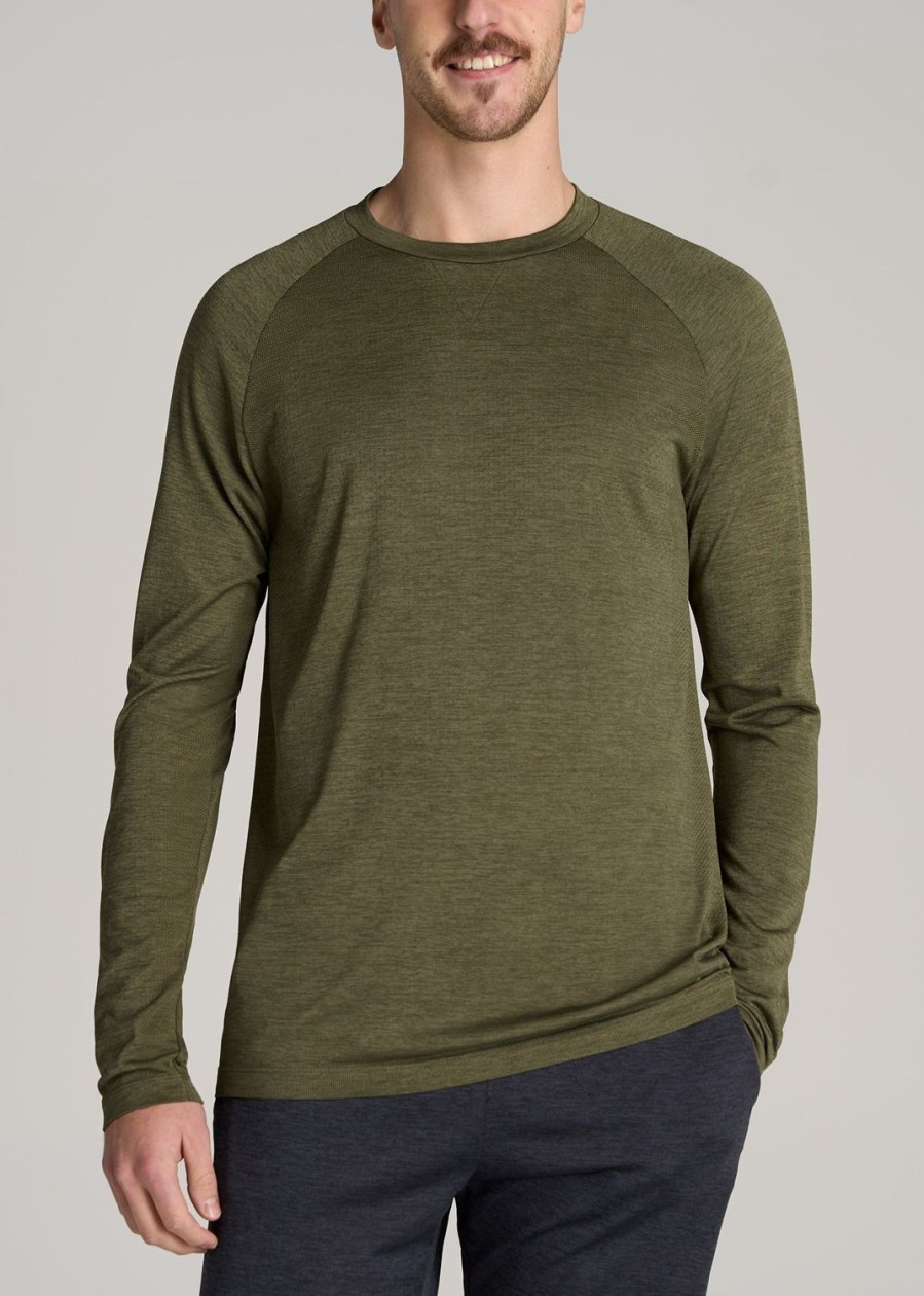 Men American Tall Long Sleeve Tees + Thermals | A.T. Performance Modern-Fit Raglan Shirt For Tall Men In Olive Mix