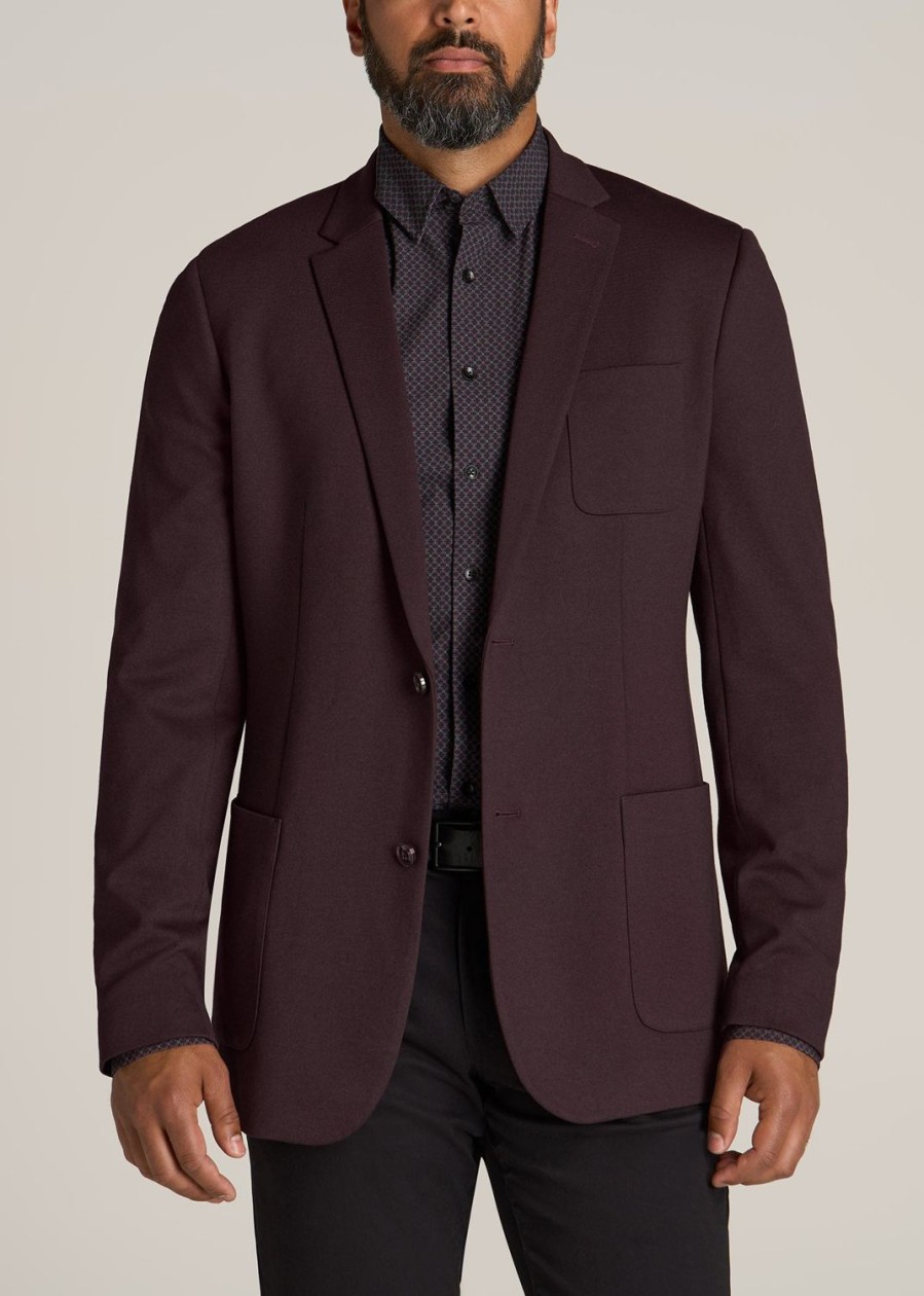 Men American Tall Jackets + Coats | Men'S Tall Blazer In Dark Maroon Mix