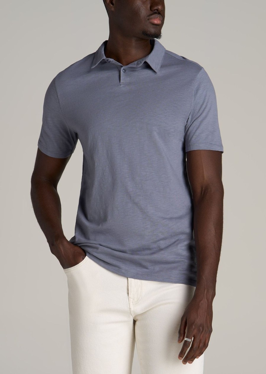 Men American Tall Polos | Slub Self Collar Tall Polo Shirt In Skyline Grey