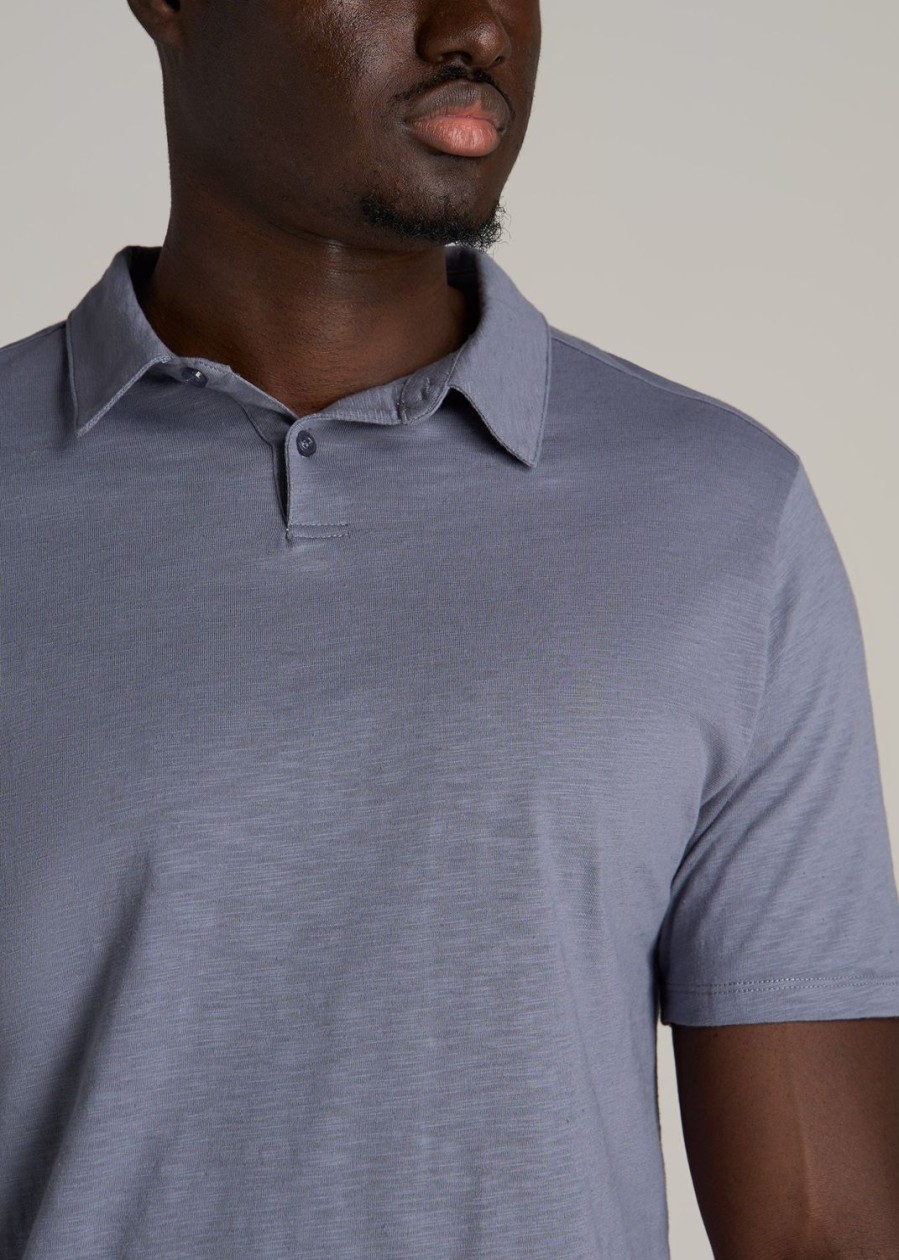 Men American Tall Polos | Slub Self Collar Tall Polo Shirt In Skyline Grey