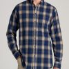 Men American Tall Button Shirts | Men'S Tall Nelson Button-Up Shirt In Dark Cobalt & Oak Plaid