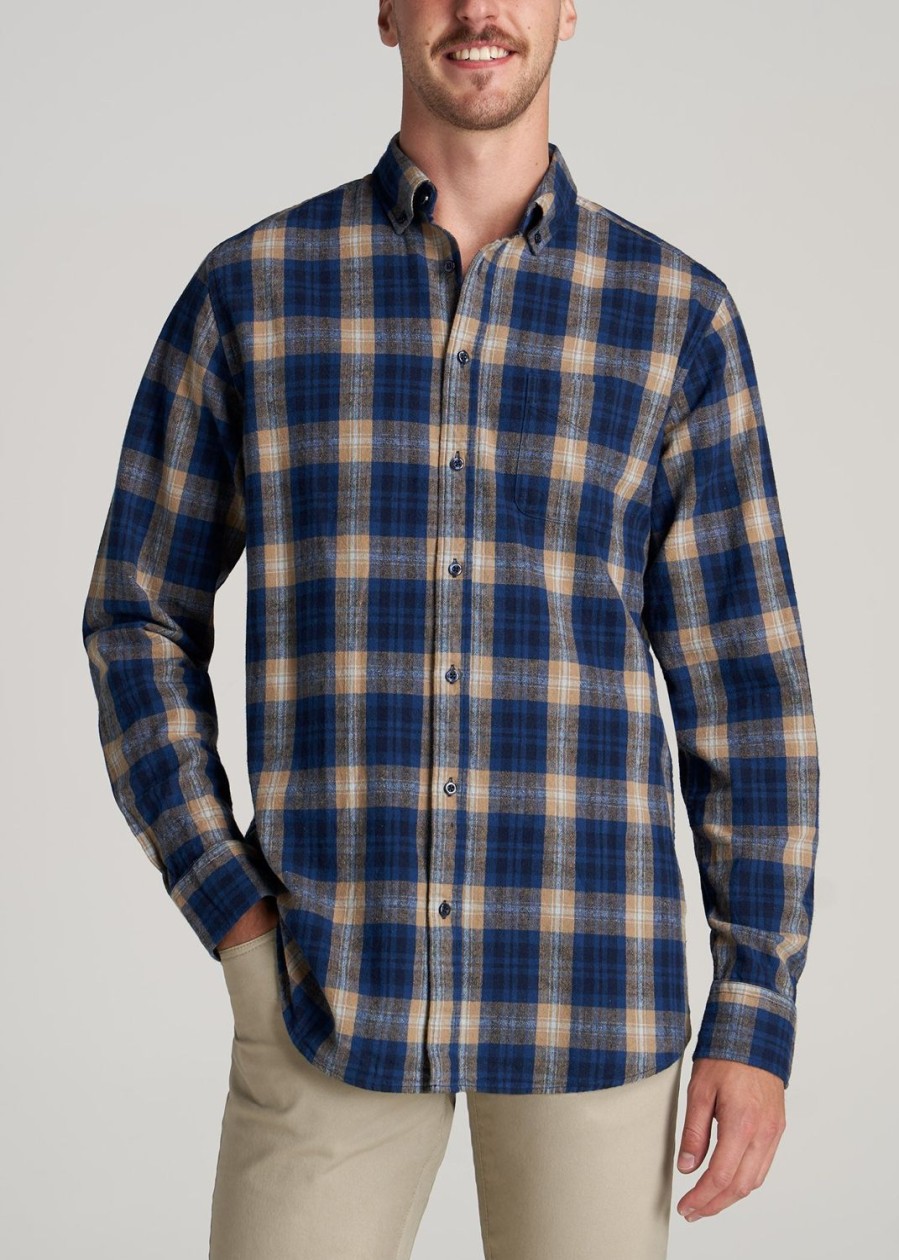 Men American Tall Button Shirts | Men'S Tall Nelson Button-Up Shirt In Dark Cobalt & Oak Plaid