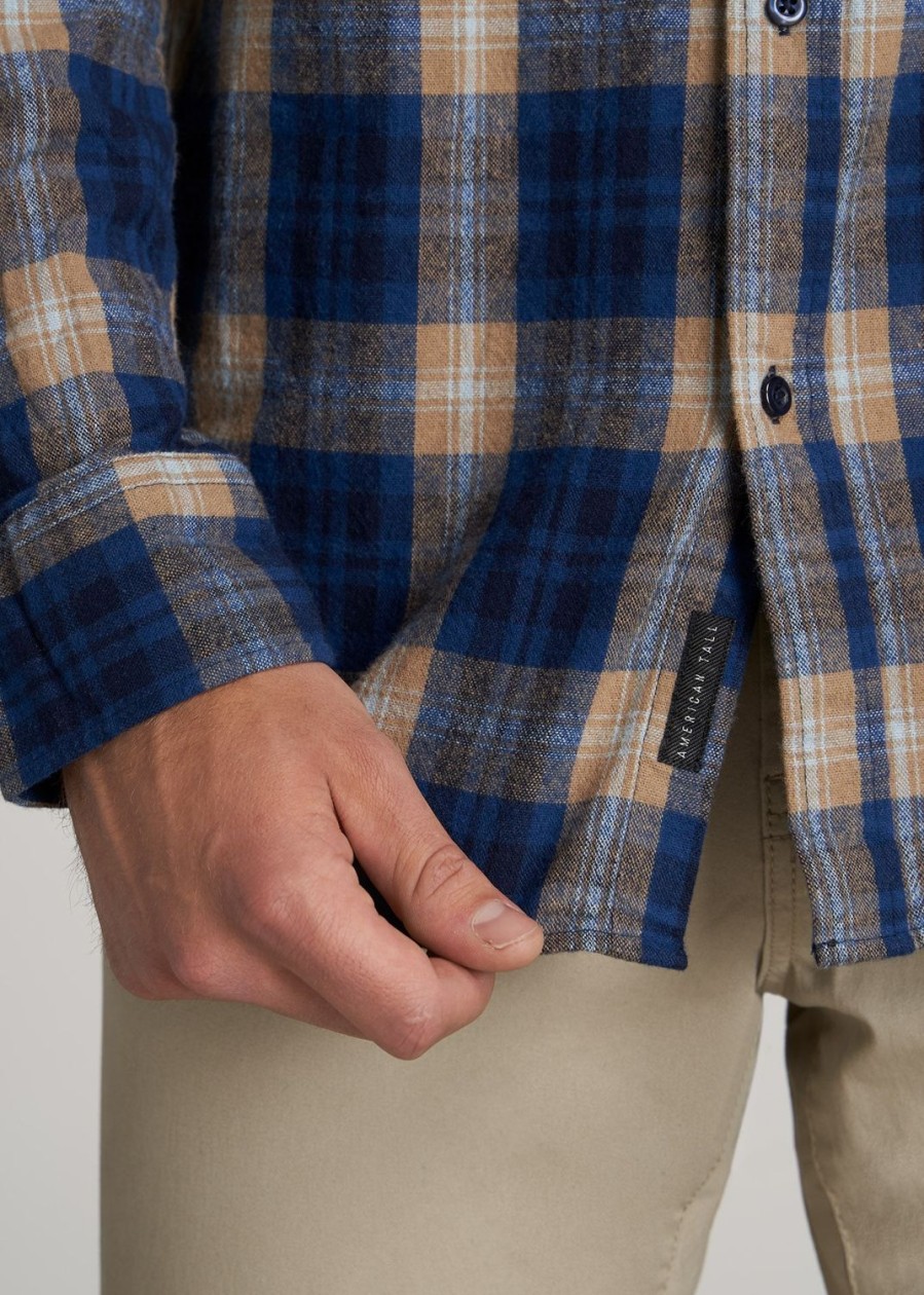 Men American Tall Button Shirts | Men'S Tall Nelson Button-Up Shirt In Dark Cobalt & Oak Plaid