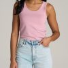 Women American Tall Tees, Tanks + Bodysuits | Slim Fit Jersey Tank Top For Tall Women In Pink Peony