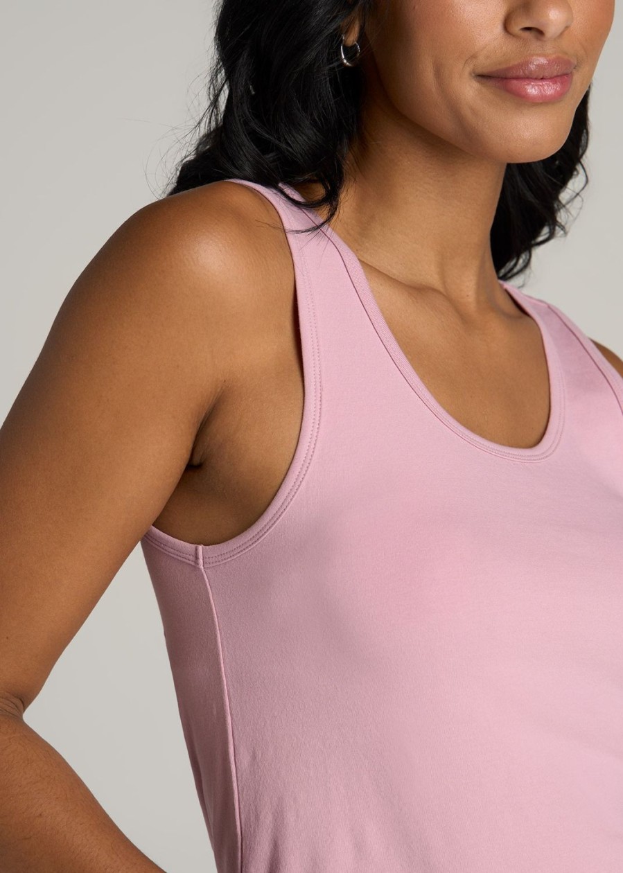 Women American Tall Tees, Tanks + Bodysuits | Slim Fit Jersey Tank Top For Tall Women In Pink Peony