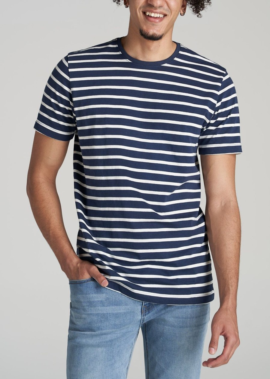 Men American Tall Tees + Tanks | Regular-Fit Striped Tee In Navy And White - Men'S Tall T-Shirt Navy And White Stripe