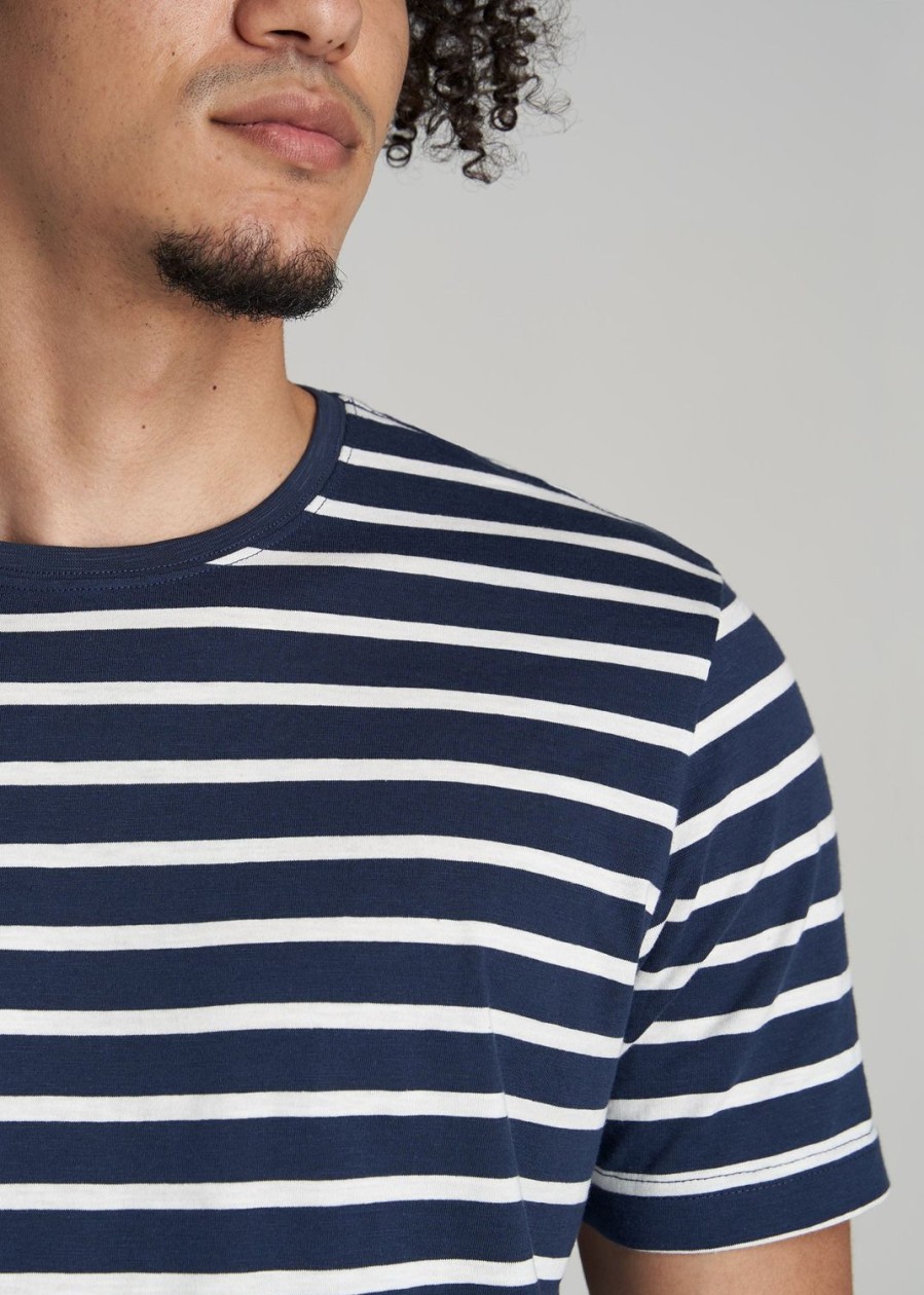 Men American Tall Tees + Tanks | Regular-Fit Striped Tee In Navy And White - Men'S Tall T-Shirt Navy And White Stripe