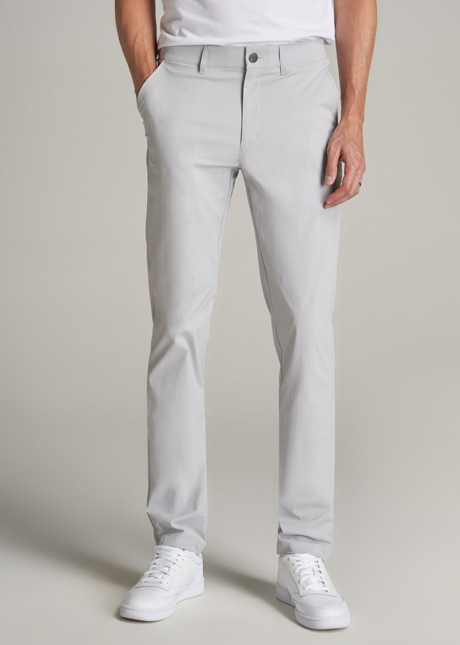 Men American Tall Pants + Chinos | Tapered Fit Traveler Chino Pants For Tall Men In Light Grey