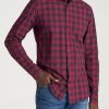 Men American Tall Button Shirts | Soft-Wash Button-Up Shirt For Tall Men In Red & Deep Denim Plaid