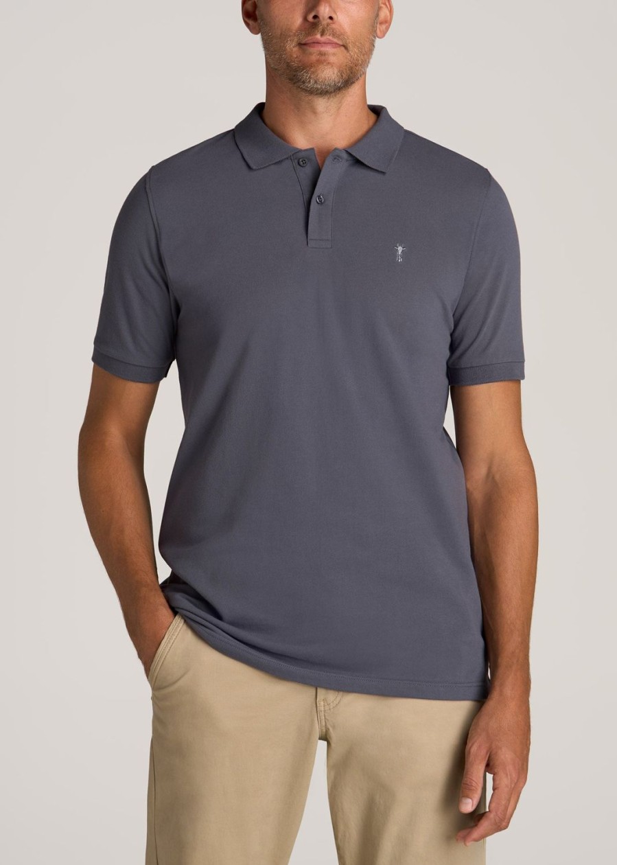 Men American Tall Polos | Men'S Tall Classic Polo With Embroidered Logo In Grey Blue