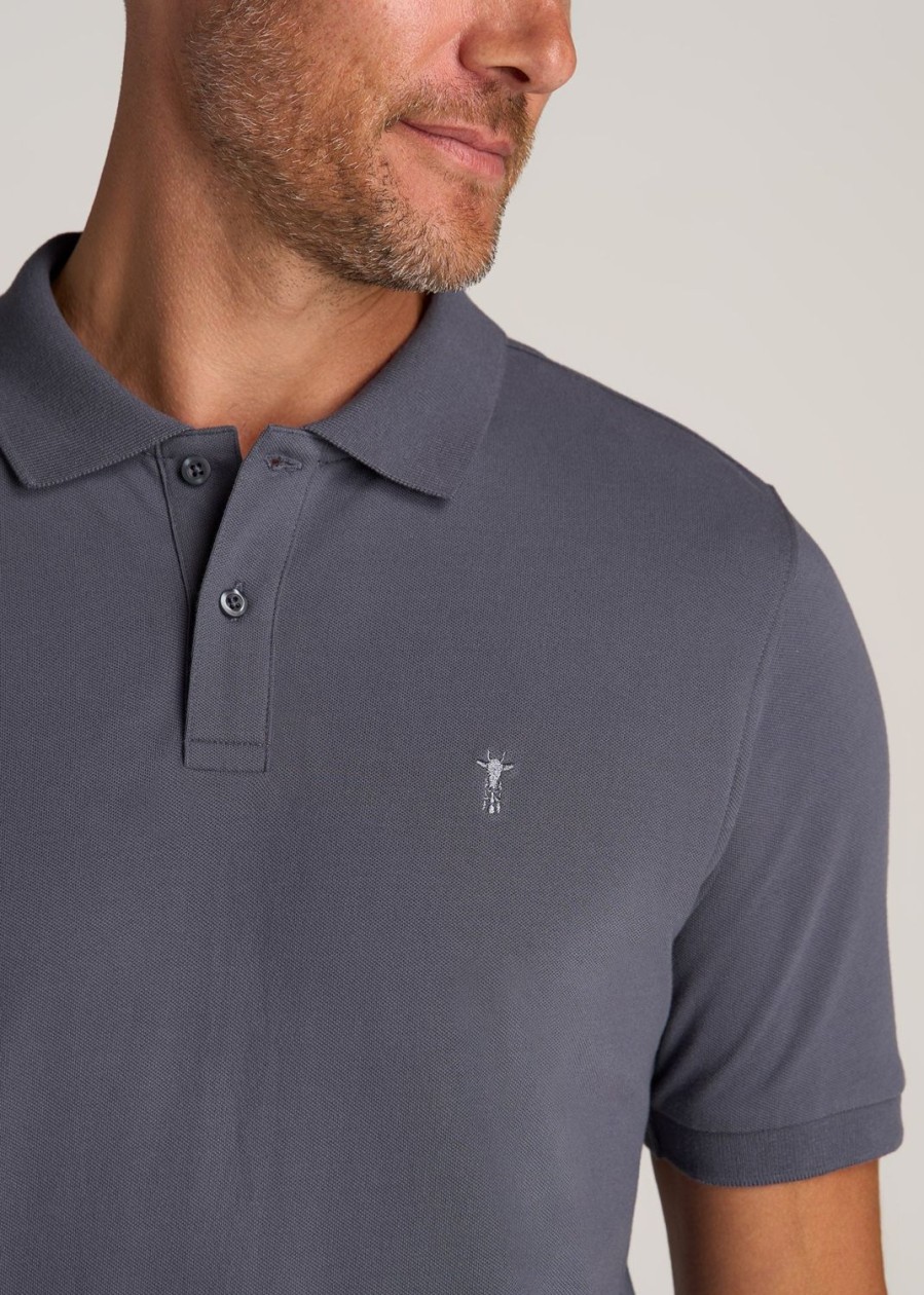 Men American Tall Polos | Men'S Tall Classic Polo With Embroidered Logo In Grey Blue