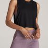 Women American Tall Tees, Tanks + Bodysuits | Athletic Cropped Muscle Tank Top For Tall Women In Black